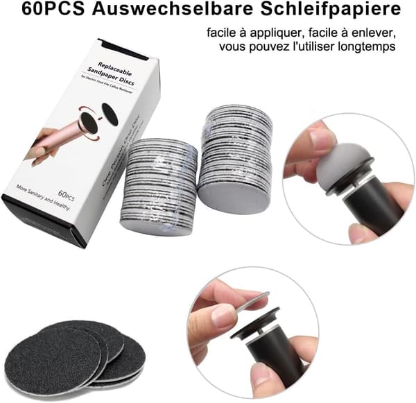 Electric Callus Remover Adjustable Speed Professional Pedicure Foot File Replaceable Foot File Heads 60 Pcs Replacement Sandpaper Aluminum Black