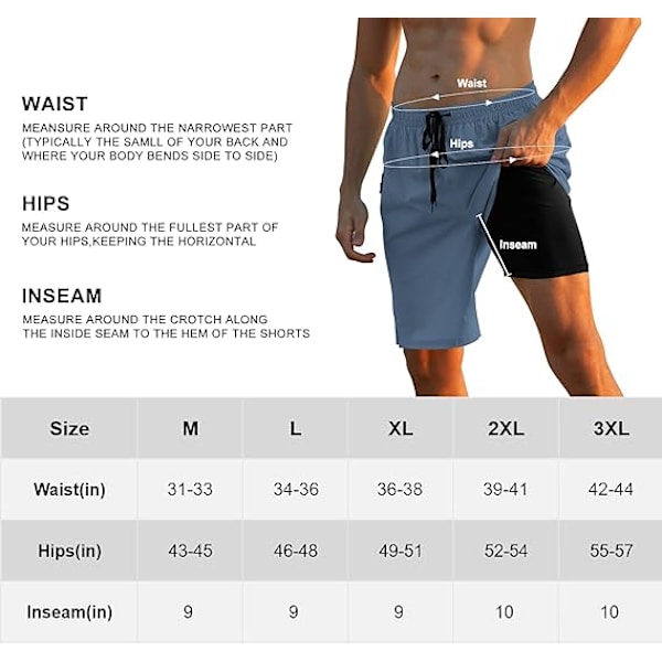 Badbyxor med kompressionsfoder 2 i 1 Boardshorts 9 tum Snabbtorkande badbyxor med blixtlåsförsedda fickor