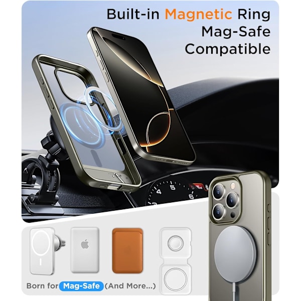 Magneettinen iPhone 16 Pro Max -kotelo, [Sisäänrakennettu näkymätön jalusta][Yhteensopiva MagSafe-tekniikan kanssa] [Sotilastason iskunkestävä] Ohut läpikuultava Gray for iPhone 16 Pro 6.3"