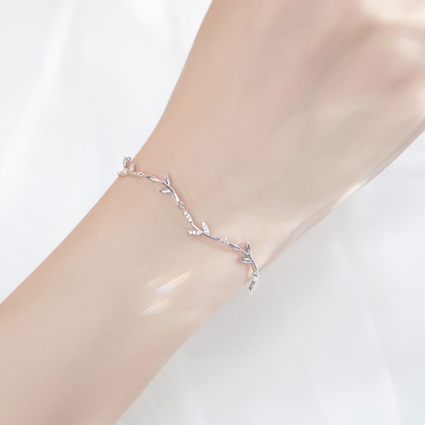 Kristallblad Armband Sterling Silver Danity Charm Länk Armband Anklets Justerbar Kedja Enkelt Elegant Smycken Födelsedagspresenter för Dotter Bff