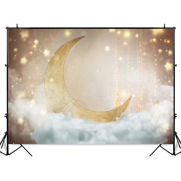 Måne & Stjerne Fotografi Baggrund Børn Baby Fødselsdagstema Baggrunde Soveværelse Dekoration Gobelin (7x5FT/2.1x1.5m)