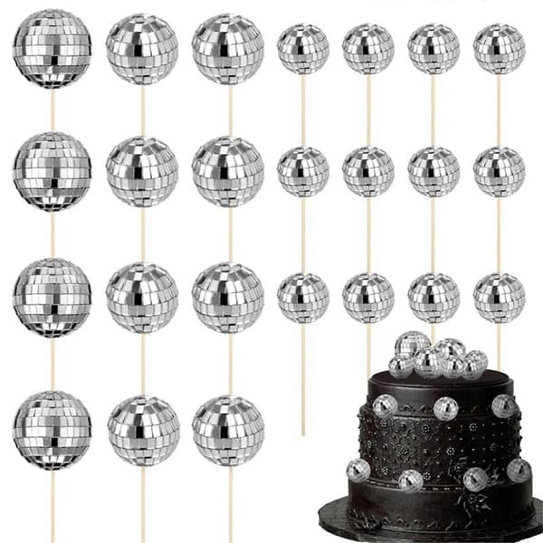 24 stk. reflekterende discokule-cupcaketopper kakedekorasjoner til bryllup, bursdagsfest, desserttilbehør, rosa