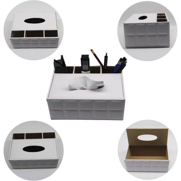 Rektangulær servietbeholder, moderne servietbeholder, multifunktionel tabletstativ-arrangør med 3 rum, passer til kontor/hjem/hotel