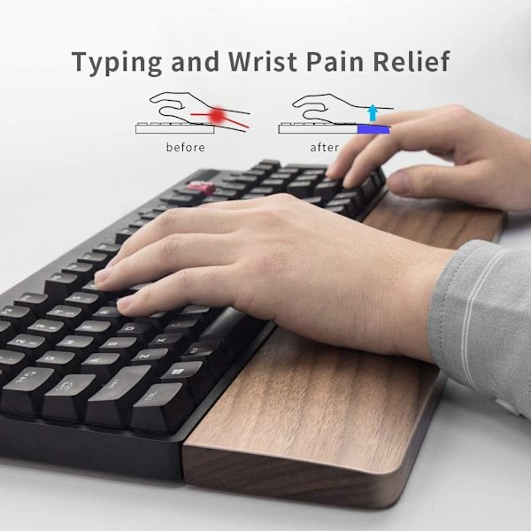 Handledsstöd, Ergonomiskt spelbord Tenkeyless 87 tangentbord handledsstöd för dator, bärbar dator, enkelt skrivande, avlastning hållbart bekvämt, 14 tum valnötsträ