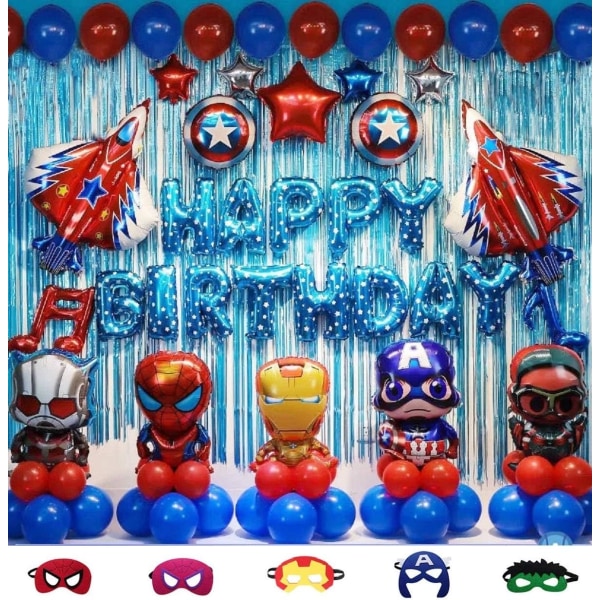 Superhjälte födelsedagsfest tillbehör Superhjälte tema ballonger set Pojkar födelsedagsfest dekorationer inklusive 65 st