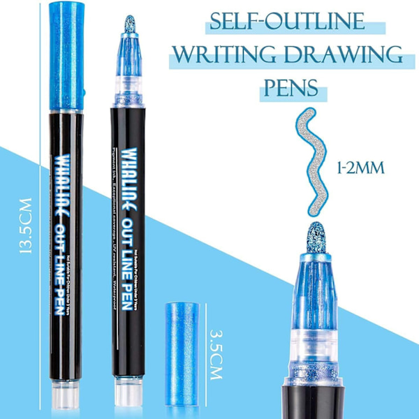 Outline Magic Pens Adventskalender Jenter 24 Farger Dobbel Linje Glitterpenner Metalliske Magic Penner for maling, gavekort, scrapbooking, håndverk
