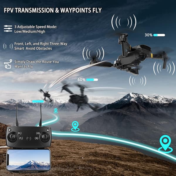 Drone with Camera for Adults 4K 1080P 3 Batteries Foldable Mini Drone with Camera, Altitude Hold, One-Key Takeoff/Landing, 3 Speed Modes, 3D