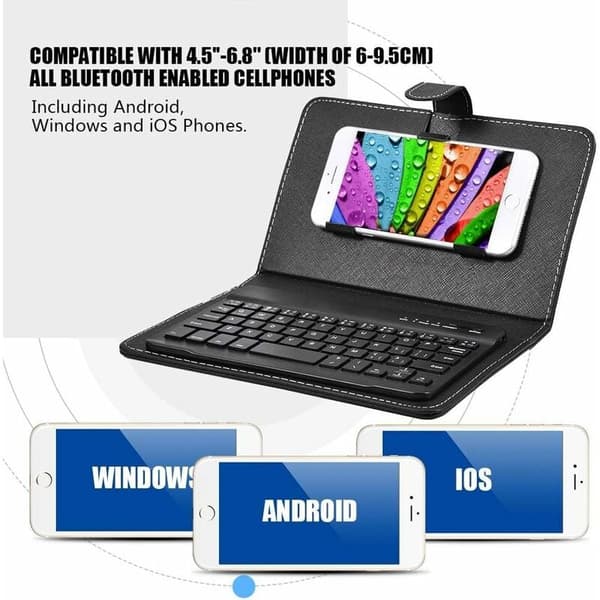 Universal trådløst Bluetooth-tastatur, flip-etui med holder, til iOS/Android-mobiltelefoner,   -