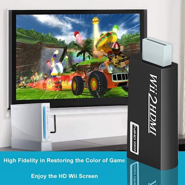 WII till HDMI-omvandlare - Svart. Wii till Hdmi-kontakt utgångsvideo 3,5 mm ljud - stöder alla Wii-visningslägen