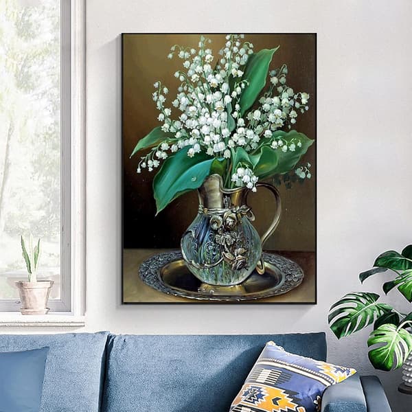 5D Vindklocka Gräsvas Diamantmålning Blomma för Vuxna, Diamantkonst Modeflöde, Vardagsrum och Sovrum Dekoration Hängande Målning (30x40cm)