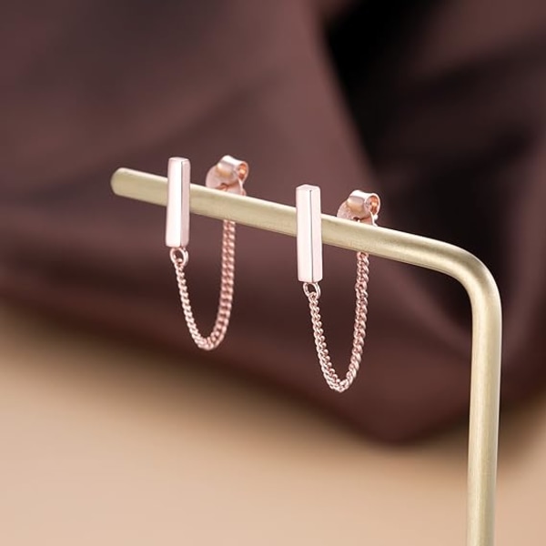 925 Sterling Silver örhängen Minimalistisk Bar örhängen med kedja Dingle örhängen för kvinnor