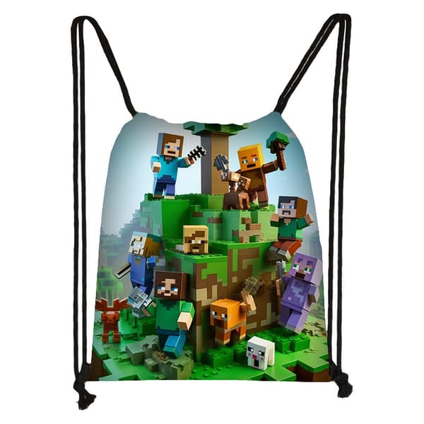 Hvit gympose for barn med Minecraft-design hvit white Barn
