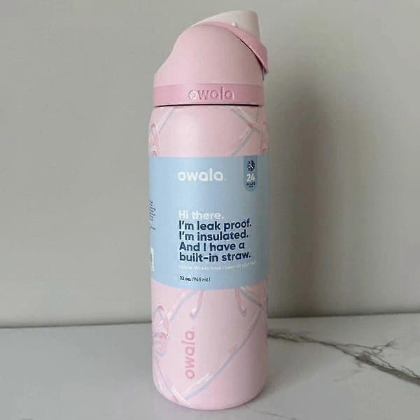 Sukkerfe 24/32Oz FreeSip Vannflaske Juleutgave Rosa Sløyfer Y