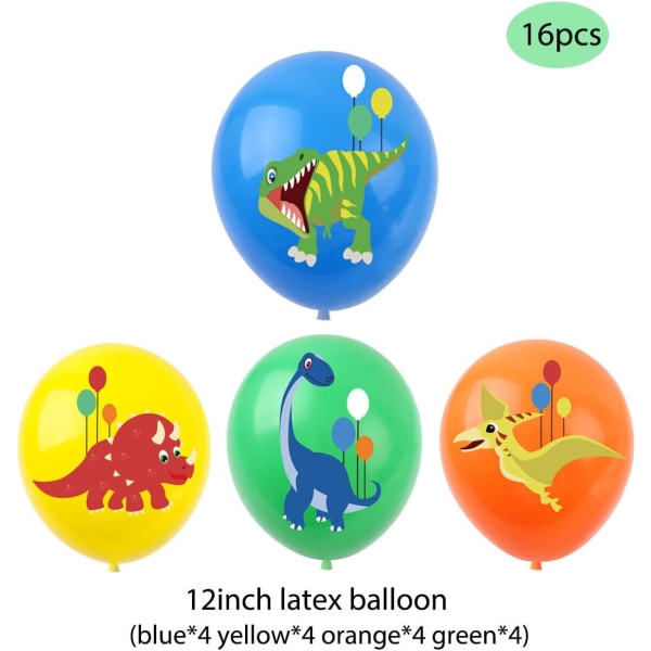 Dinosaur Latex Ballonger, 16 stk Dinosaur Party Dekorasjon Ballong for Baby Shower Bursdag Dino Jungle Jurassic Party Dekorasjoner Tilbehør