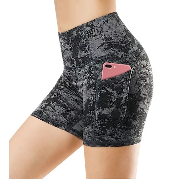 Yoga Shorts, damshorts, sidfickor med telefonficka, hög midja, yoga fitness, träningsbyxor, underdelar Navy Blue M