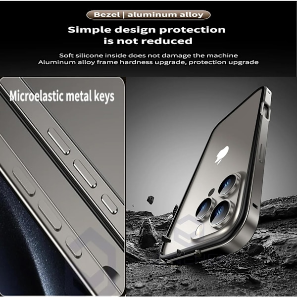 Ny Aluminiumram Metallstötfångarram Smalt Hårdskal för iPhone16 ProMax, Metallramsskydd med Mjuk Inre Stötfångare, Upphöjd Kant Skydd (Guld Gray Titanium For iPhone16 Pro