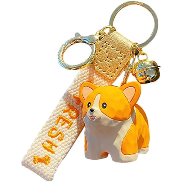 Naiset Söpö Kawaii Eri Asennot Puuleikkaus Tuntuu Onnekkaalta Koira Pentu Avainnauha Avainrengas Avainrengas Avainrengas-Corgi