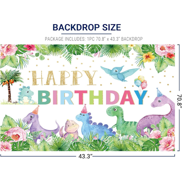 Cartoon Dinosaurie Tema Bakgrund Safari Djungel Träd Blommor Guld Prickig Bakgrund för Pojkar Flickor Glad 1:a Födelsedagsfest Dekor