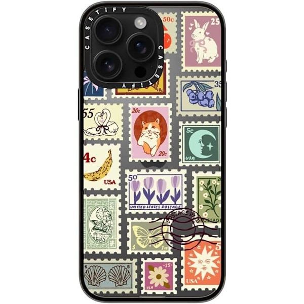 Kompakt iPhone 16 Pro Max Deksel [Lettvekt / 1,2 m 2X Militær Grad Fallbeskyttelse/Slank] - Kirsebær - Klar Svart Stamp Collection iPhone 16 Pro Max