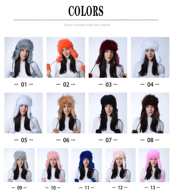 Ushanka-hat i russisk stil til kvinder, varm øreklaphat i imiteret pels til vinteren.