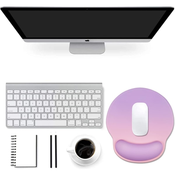Ergonomisesti muotoiltu hiiren alusta rannetuella, geelihiiren alusta liukumattoman kumialustan kanssa, hiiren alusta kannettavalle tietokoneelle kotitoimistoon kivun lievittämiseen (vaaleanpunainen ja violetti)
