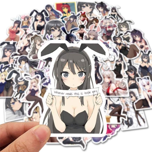 50 Klistremerker, Anime Buta Yarou wa Bunny Girl Senpai, Rascal Does Not Dream of Bunny Girl Senpai Vanntette Cartoon Vinyl Klistremerker for Dekorasjon