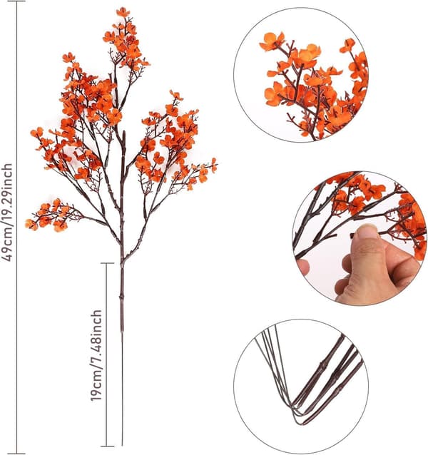 12 stk. kunstige efterårsblomster, \"Real Touch\" brudeslør, falske orange blomster
