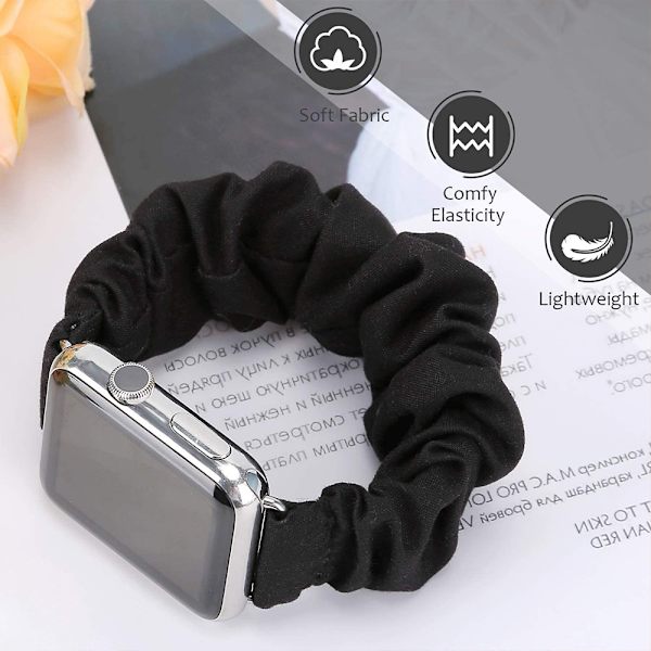 Yhteensopiva Apple Watch -hiusrengasrannekkeella - musta 38/40-S-kokoinen hopeinen metalliyhteensopiva