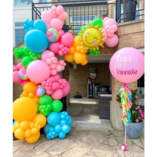 Baby Shower Dekoration, 140 stk Sol Balloner Garland Arch Kit Pastel Bohoo Latex Regnbue Balloner Smiley Solansigt Ansigt Balloner til Fest Dekoration