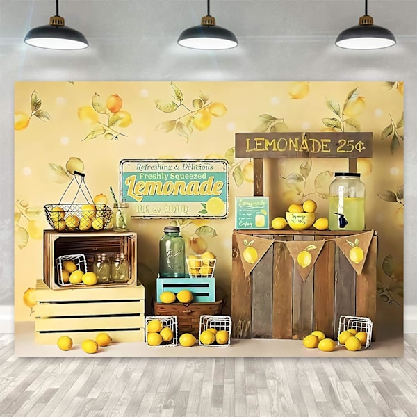 Sitruunankeltainen valokuvaustausta, viileä kesä, onnellinen syntymäpäivä, limonadimyymälän juhlat, valokuvaustausta, sitruunahääsuihku, bannerivalokuvaustausta 7x5ft