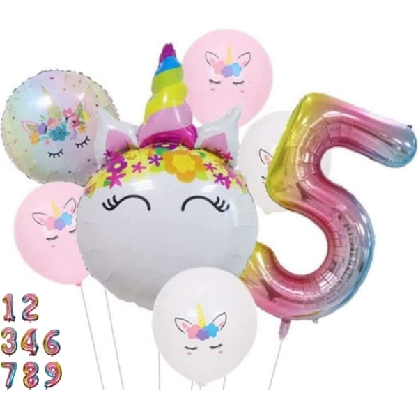 Enhörningsfödelsedag Dekorationer - Nummer 5 Ballong Rosa Gradient, Enhörningsballonger, Enhörningsfest Dekorationer, Enhörningsfest Tillbehör 5:e Födelsedagsfest