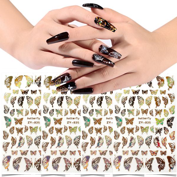 8PCS Neglelakk Stempel Laser Sommerfugl Klistremerke-ZY-035J/Goldmake up