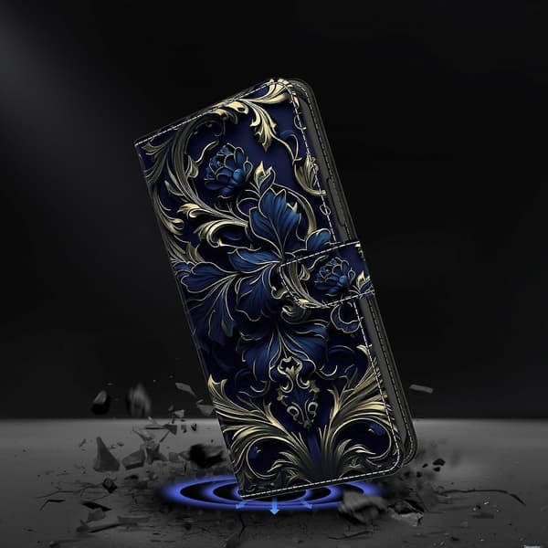 For Samsung Galaxy A52 4G / A52s Case Pattern Print Flip Folio Leather Phone Case Blue Flower