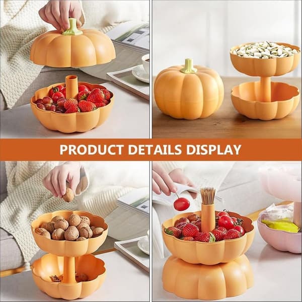 Two-pack Pumpkin Double-Layer Snack Tray, Three-Compartment Halloween Snack Bowl Holder with Toothpick Storage Compartment, Fruit Plate for Movie Night