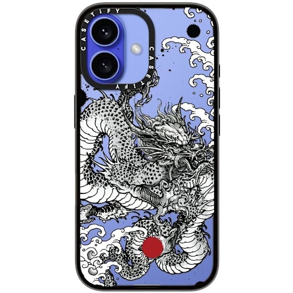 Kompakt iPhone 16 Pro Max Deksel [Lettvekt / 1,2 m 2X Militær Grad Fallbeskyttelse/Slank] - Kirsebær - Klar Svart Power Dragon iPhone 16