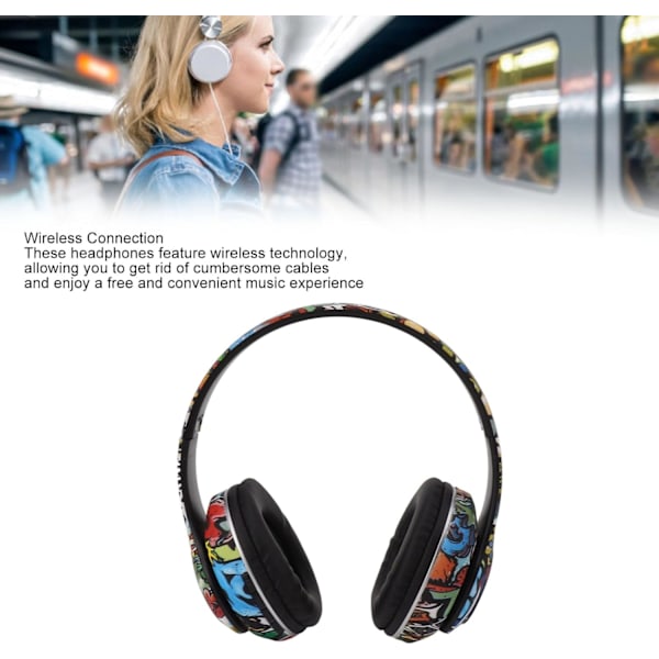 Goshyda Trådlösa Bluetooth-hörlurar, Brusreducerande Hörlurar och Professionella Subwoofer-högtalare, Trådbundna Hörlurar med Djup Bas och Graffiti D