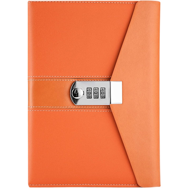 A5 Business Låsbare Dagbog, Låst Penneholder & Kortspor, Kontor Skoleartikler Studerende Papirvarer, Størrelse 8,6\"x5,9\"（Orange）