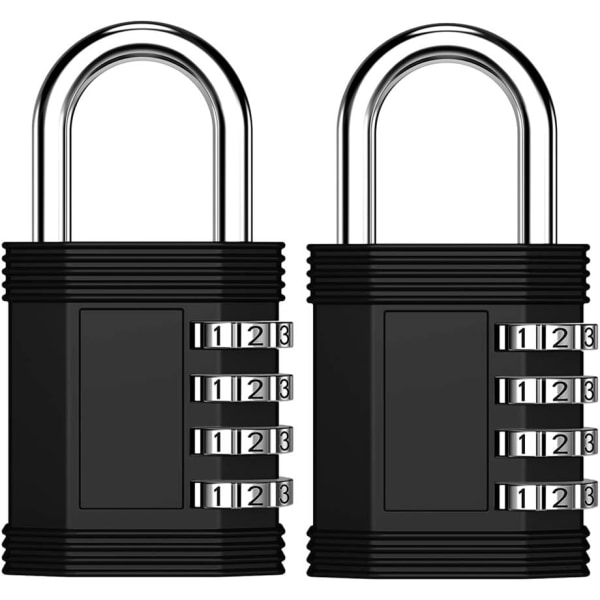 Skåplås med kod, 4-siffrigt vattentätt kombinationslås för gym, skolskåp, staket, verktygslåda, grind (2-pack, svart)