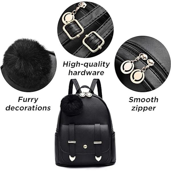 Flickor Fashion Ryggsäck Mini Ryggsäck Handväska för Kvinnor Tonårsflickor Handväskor PU Läder Pompom Ryggsäck Axelväska