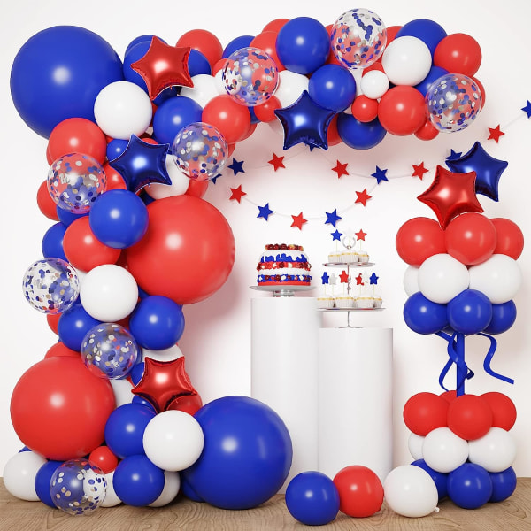 160pcs Red White and Blue Balloons Garland Arch Kit Patriotic Balloon for Baseball Party Decoration Graduation Birthday Nautical Baseball Theme