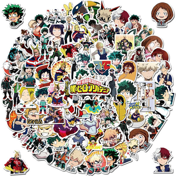 100 stk My Hero Academia Klistremerker, Anime Tegneserie Dekal for Barn, Anime for Tenåring Vannflaske, Vanntette Vinyl Dekal for Bærbar PC Telefon Skateboard