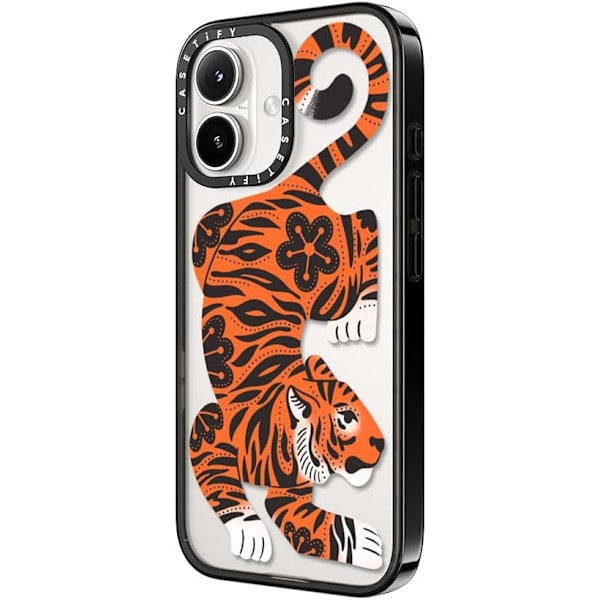 Kompakt iPhone 16 Pro Max Deksel [Lettvekt / 1,2 m 2X Militær Grad Fallbeskyttelse/Slank] - Kirsebær - Klar Svart Fierce Tiger iPhone 16 Plus