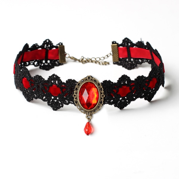 Retro gotisk spetschoker Elegant sexigt halsband Svart spetschoker nyckelbenskedja Halsband med strass viktorianska smyckenGirls(röd) (AMX2X043FZUS)