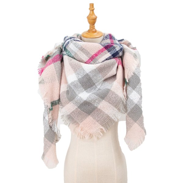 Mode Vinter Varmt Stort Tartan Tæppe Plaid Sjal SJ-18#Powder Gray 135x135x200cm