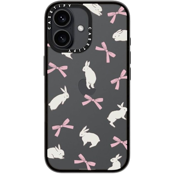 Kompakt iPhone 16 Pro Max Deksel [Lettvekt / 1,2 m 2X Militær Grad Fallbeskyttelse/Slank] - Kirsebær - Klar Svart Rabbit Ribbon iPhone 16