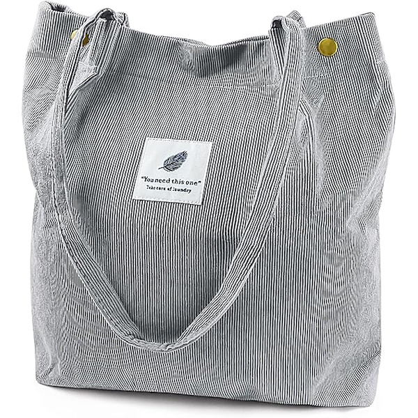 Kordväv Tote Bag för kvinnor Canvas Axelväska med Innerficka