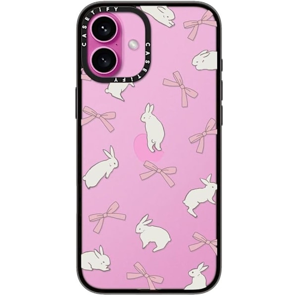 Kompakt iPhone 16 Pro Max Cover [Letvægt / 1,2 m 2X Militær Standard Faldbeskyttelse/Slank] - Kirsebær - Klar Sort Rabbit Ribbon iPhone 16 Plus