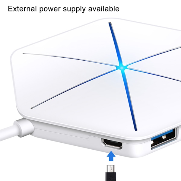 USB-keskitin, pystysuora datakeskitin pitkällä kaapelilla - 6 portin USB-jatkokaapeli, ylimääräiset USB-portit - valkoinen (värikäs hehku ilman OTG-toimintoa)