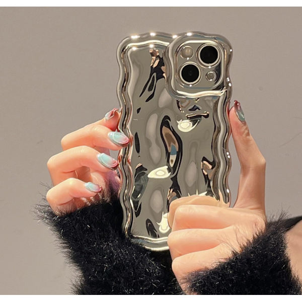 2025 Latest Model Compatible with iPhone Case, 3D Meteorite Bubble Pattern Electroplating Glitter Wavy Frame, Soft TPU Shockproof Silvery
