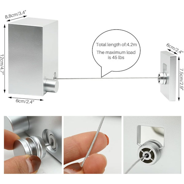 Retractable Clothesline with LED 4.2m Adjustable Retractable Clothesline